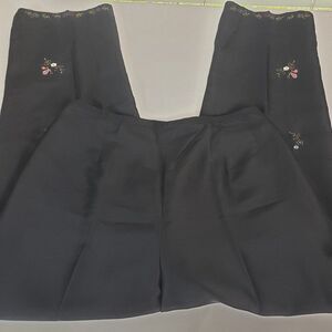 Vintage Depeche Mode Black Silk Floral Cropped Embroidered Pants womens S 28w